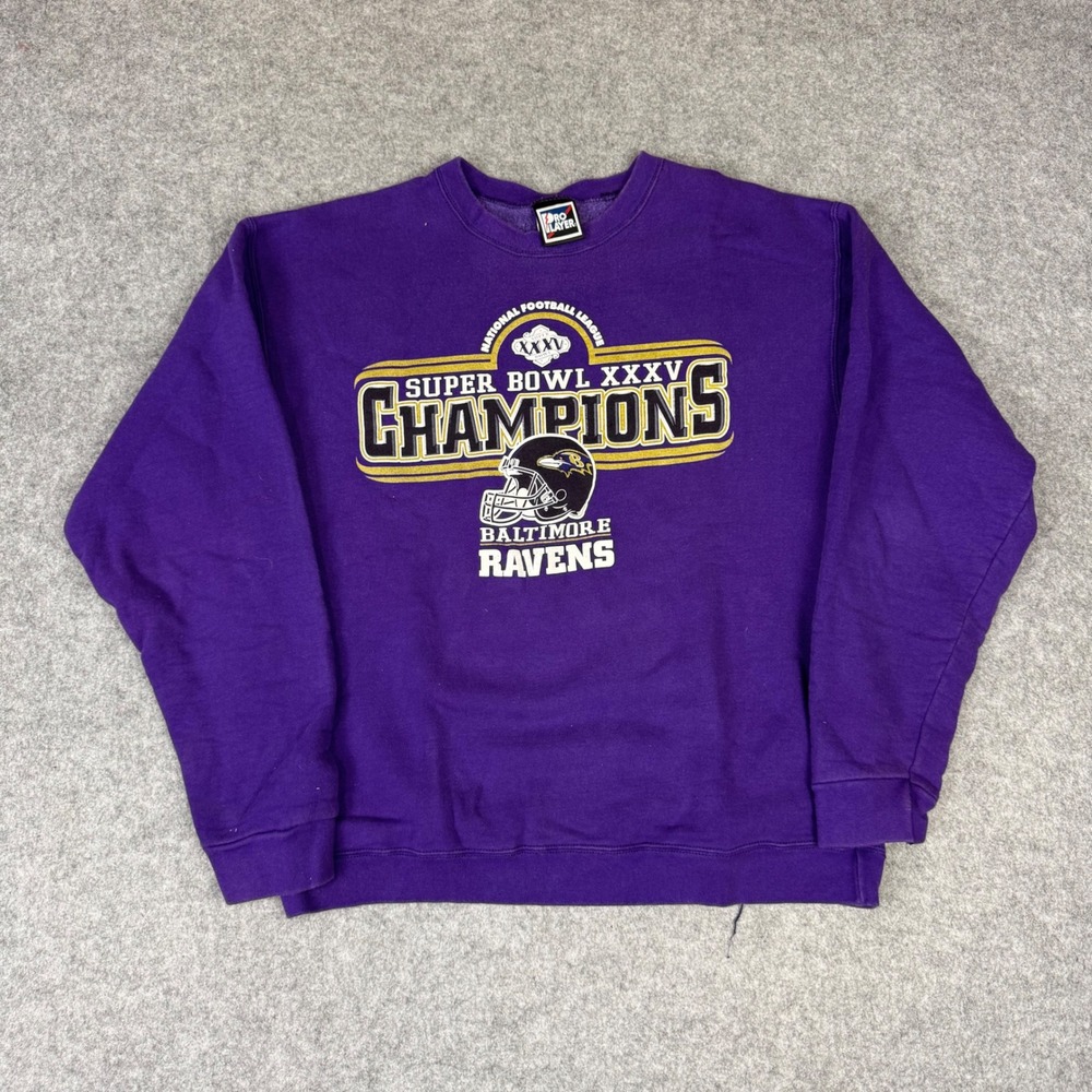 Vintage Pro Layer Baltimore Ravens Super Bowl XXXV Champions Sweatshirt‎ Mens XL